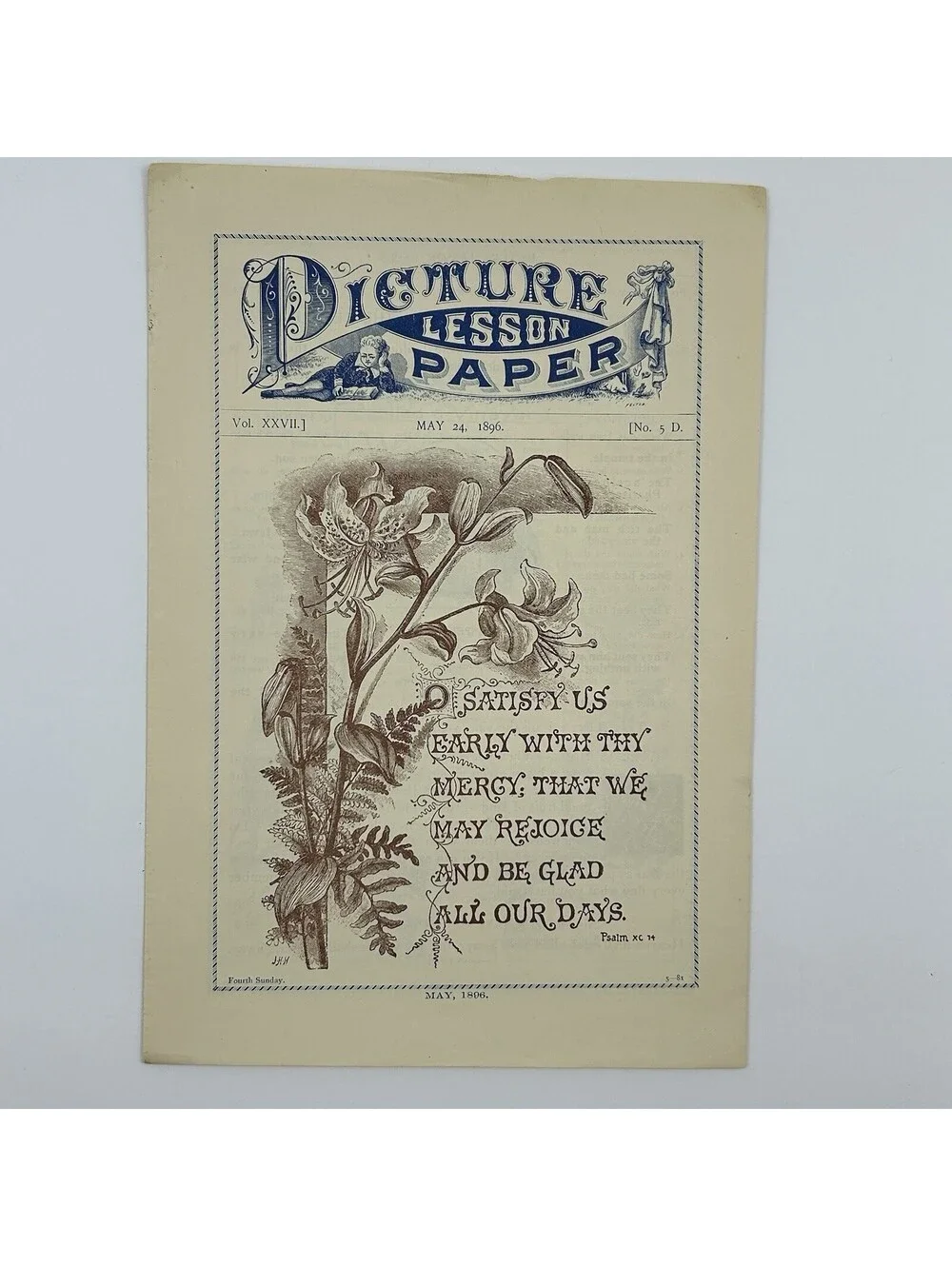 Antique 1896 Picture Lesson Paper Hunt Eaton Methodist Sunday School Art     C17